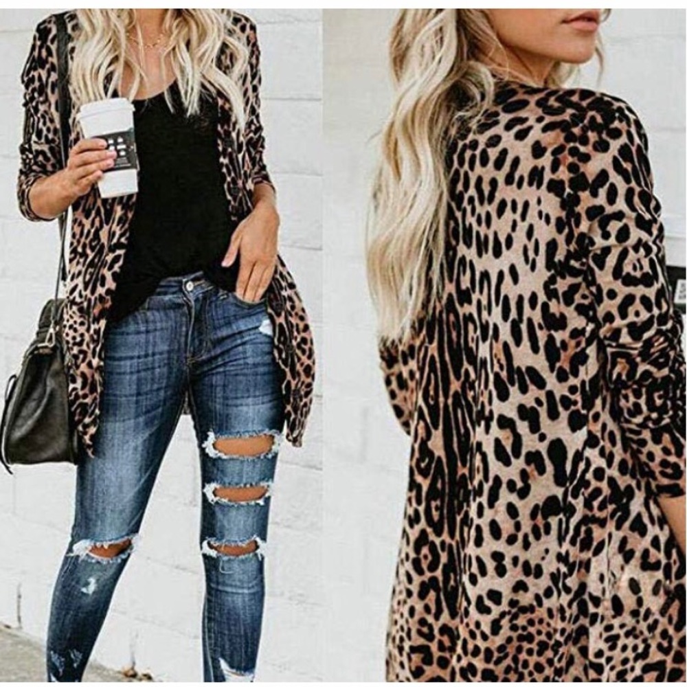 Lightweight animal print leopard shirt jacket M